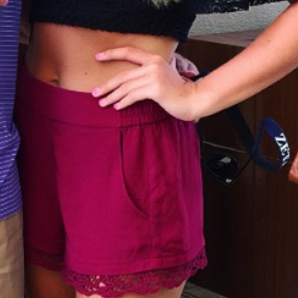 Red lace shorts